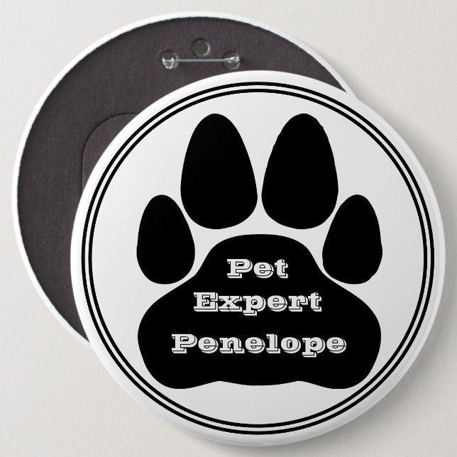 Badge Rond 15,2 Cm Balise Nom de l'Empreinte de patte expert pour ani (Devant & derrière)