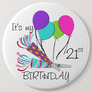 Badge Rond 15,2 Cm Ballons d'anniversaire et cornes de fête