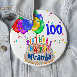 Badge Rond 15,2 Cm Ballons de gâteau d'anniversaire Ajouter le nom AG