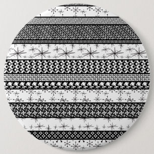 Badge Rond 15,2 Cm Bandes de Motifs rétro noir et blanc 1