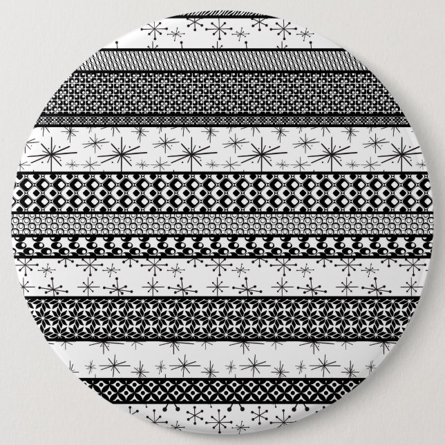 Badge Rond 15,2 Cm Bandes de Motifs rétro noir et blanc 1 (Devant)