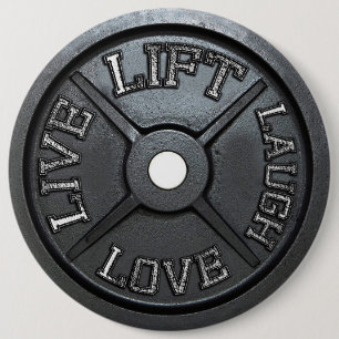 Badge Rond 15,2 Cm Barbell Plate - Ascenseur, Vivre, Amour, Rire