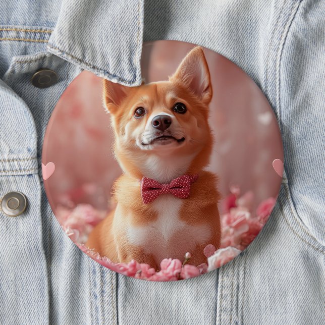 Badge Rond 15,2 Cm Basenji avec des roses - Saint-Valentin (En situation)