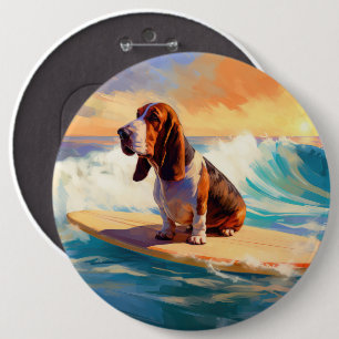 Badge Rond 15,2 Cm Basset Hound Beach Surf Peinture