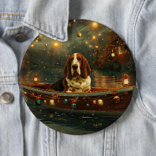 Badge Rond 15,2 Cm Basset Hound Noël Festive Voyage