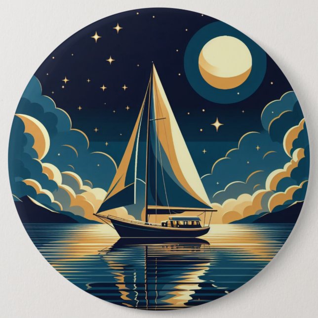 Badge Rond 15,2 Cm Bateau à voile la nuit (Devant)
