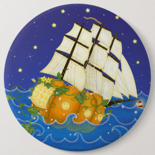 Badge Rond 15,2 Cm Bateau citrouille en mer Cendrillon Conte nautique