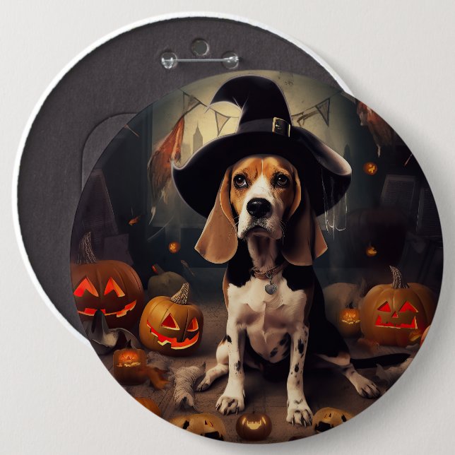 Badge Rond 15,2 Cm Beagle Citrouille Halloween effroi (Devant & derrière)