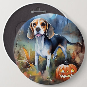 Badge Rond 15,2 Cm Beagle d'Halloween avec peur Citrouille