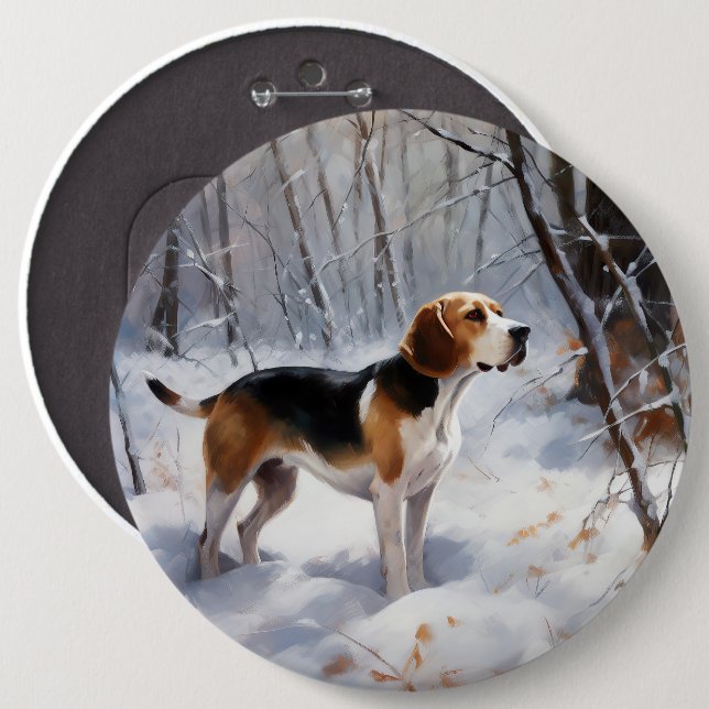 Badge Rond 15,2 Cm Beagle Laisser Neige Noël (Devant & derrière)