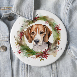 Badge Rond 15,2 Cm Beagle Noël Wreath Festive Pup