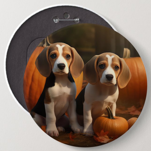 Badge Rond 15,2 Cm Beagle Puppy Automne Citrouille de plaisir (Devant & derrière)