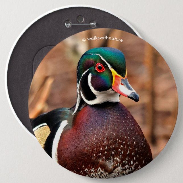 Badge Rond 15,2 Cm Beau canard à bois mâle dans les bois (Devant & derrière)