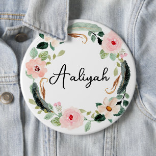 Badge Rond 15,2 Cm Beau nom personnalisé Monogram Floral Wreath