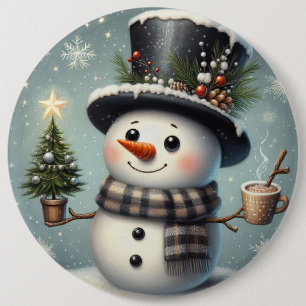 Badge Rond 15,2 Cm Beau tourbillon Noël/bonhomme de neige d'hiver