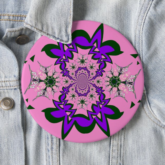 Badge Rond 15,2 Cm Beautiful baby pink floral purple shade motif mono (En situation)