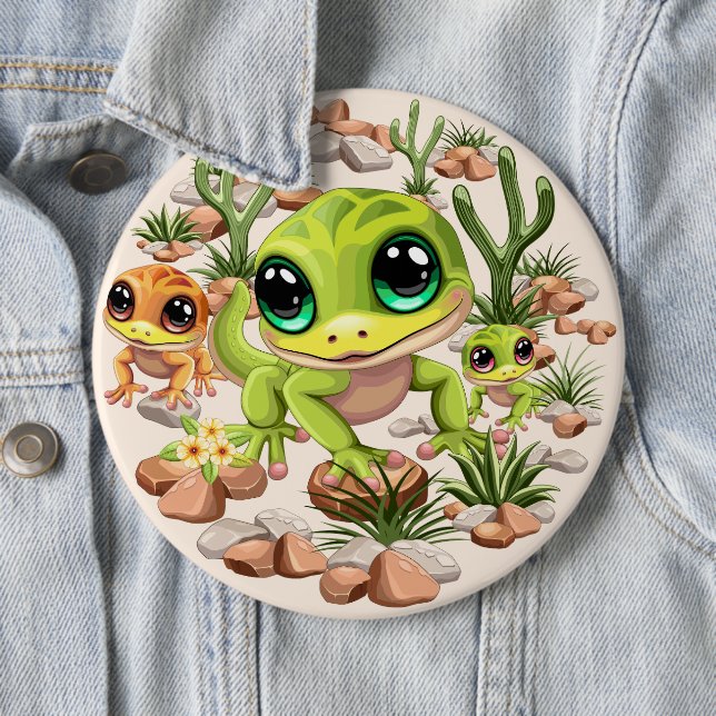 Badge Rond 15,2 Cm Bébé Geckos jote personnages de dessin (En situation)