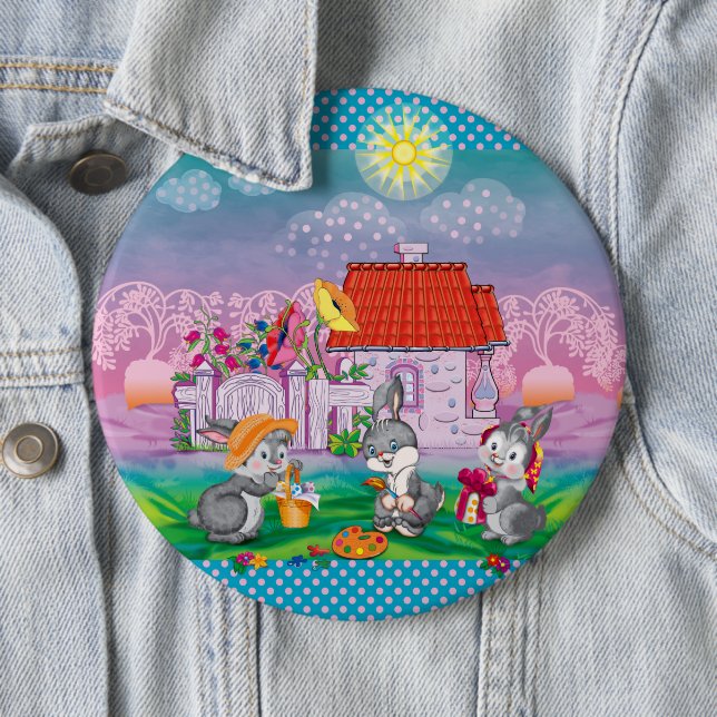 Badge Rond 15,2 Cm Bébé lapin petit (En situation)