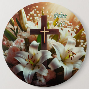 Badge Rond 15,2 Cm Belle croix de lys de Pâques