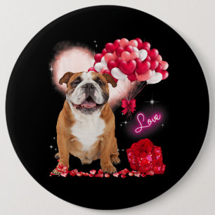 Badge Rond 15,2 Cm Belle English Bulldog Balloon Coeur Valentines Jou