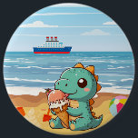 Badge Rond 15,2 Cm Belle glace manger dino à la plage<br><div class="desc">.</div>