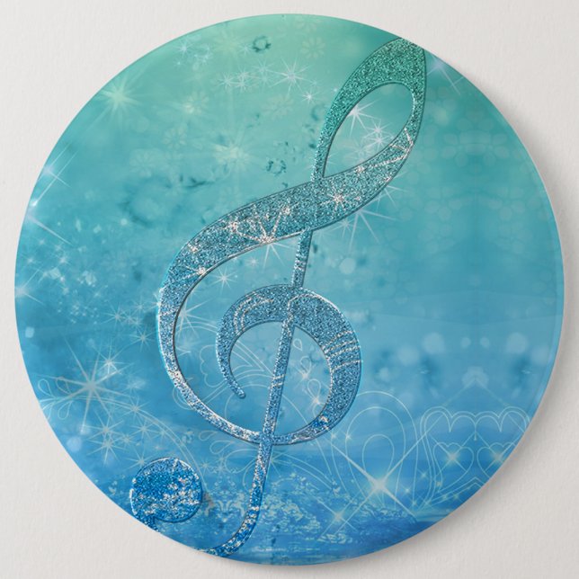 Badge Rond 15,2 Cm Belle Glittery Blue Music Note Treble Clef (Devant)