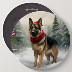 Badge Rond 15,2 Cm Berger Allemand dans la neige de Noël