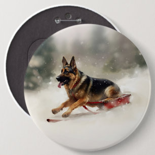Badge Rond 15,2 Cm Berger allemand neige de Noël hiver