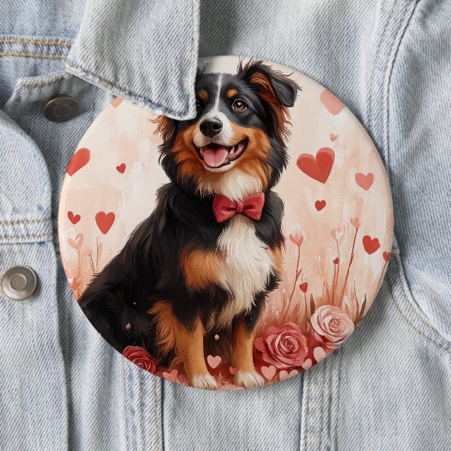 Badge Rond 15,2 Cm Berger Australien avec des Roses - Saint-Valentin  (En situation)