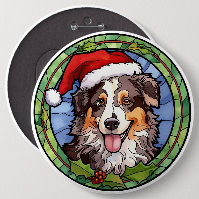 Badge Rond 15,2 Cm Berger Australien Vitrail de Noël (Devant & derrière)