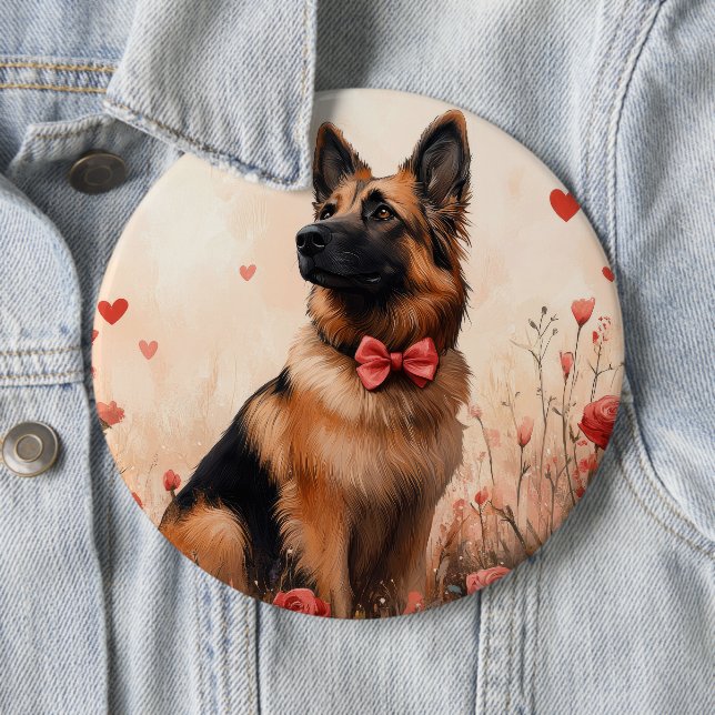 Badge Rond 15,2 Cm Berger belge avec Rose - Saint-Valentin (En situation)