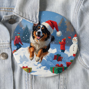Badge Rond 15,2 Cm Berger belge Scène de neige festive de Noël