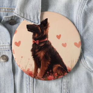 Badge Rond 15,2 Cm Berger d'Anatolie avec des Roses - Saint-Valentin