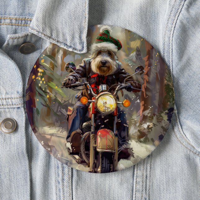 Badge Rond 15,2 Cm Bernedoodle Chien à moto Noël  (En situation)