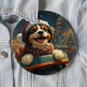 Badge Rond 15,2 Cm Bernedoodle Chien Montagnes Russes Noël