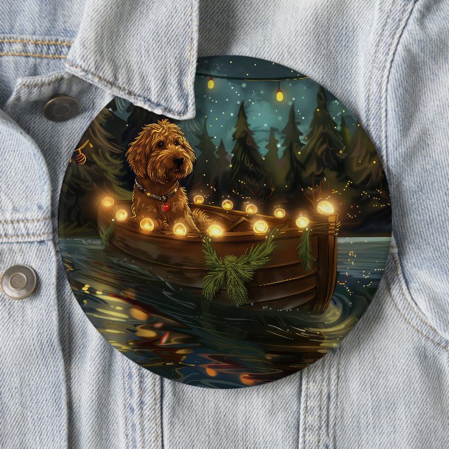 Badge Rond 15,2 Cm Bernedoodle Noël Festival Voyage (En situation)