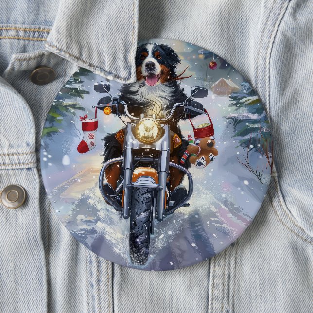 Badge Rond 15,2 Cm Bernese Mountain Dog équitation Moto Noël (En situation)