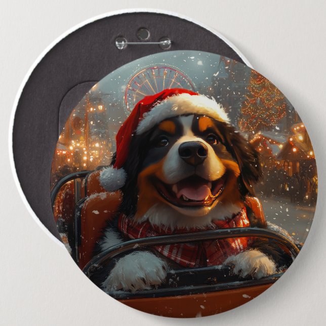 Badge Rond 15,2 Cm Bernois Mountain Dog Roller Dessous de verre Noël (Devant & derrière)