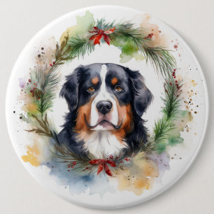 Badge Rond 15,2 Cm Bernois Mountain Festive Wreath Pup