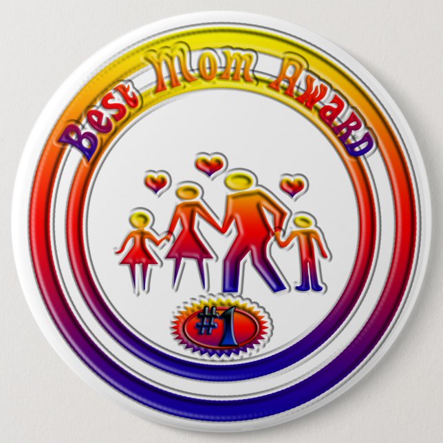 Badge Rond 15,2 Cm Best Mom Award Rainbow Family Button (Devant)