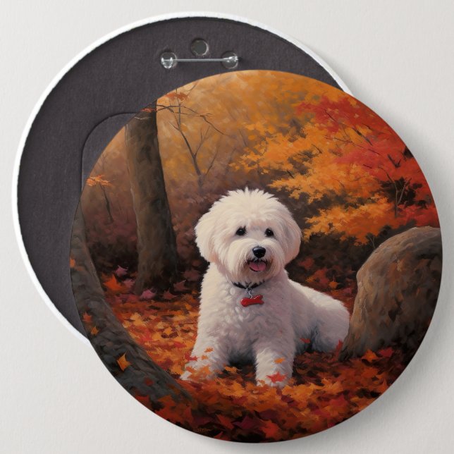 Badge Rond 15,2 Cm Bichon Frise à l'automne Feuilles automne Inspire (Devant & derrière)