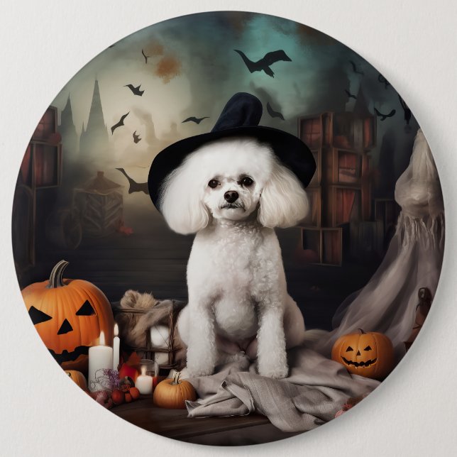 Badge Rond 15,2 Cm Bichon Frise Citrouilles Halloween effrayant (Devant)