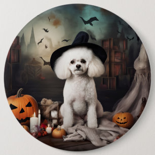 Badge Rond 15,2 Cm Bichon Frisé Citrouilles Halloween Épouvantable