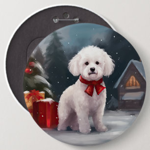 Badge Rond 15,2 Cm Bichon Frise Dog à Noël de neige