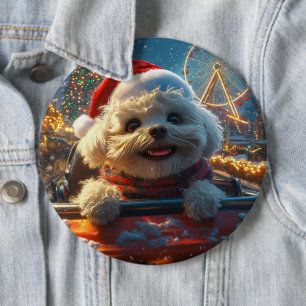 Badge Rond 15,2 Cm Bichon Frise Dog Roller Dessous de verre Noël