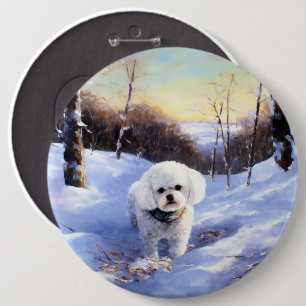 Badge Rond 15,2 Cm Bichon Frise Laisser neiger Noël