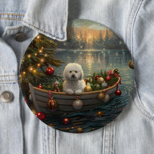Badge Rond 15,2 Cm Bichon Frise Noël Festive Voyage