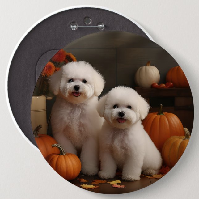 Badge Rond 15,2 Cm Bichon Frise Puppy Automne Citrouille délice (Devant & derrière)
