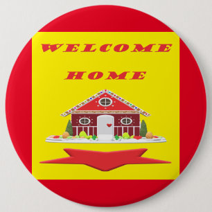Badge Rond 15,2 Cm Bienvenue chez vous avec les couleurs rouge maison