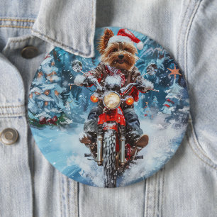 Badge Rond 15,2 Cm Biewer Terrier Chien à Moto Noël